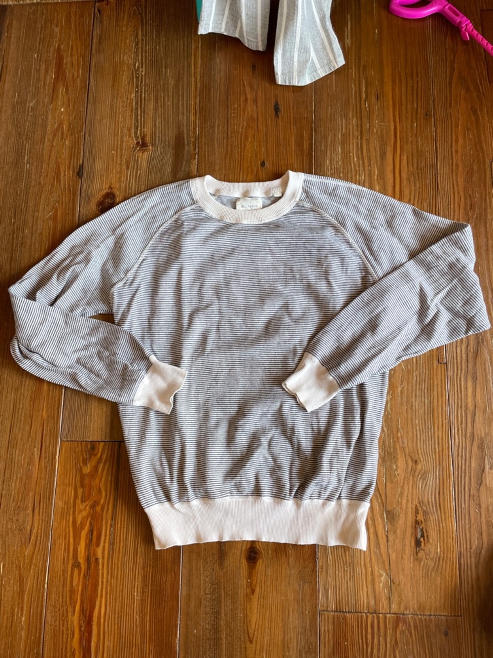 BILLY REID Striped Cotton Crewneck Sweater Cream Black Medium Made in Peru